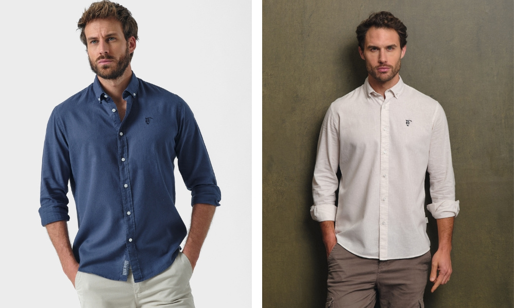 CAMISA LINO - MARINO Y BEIGE