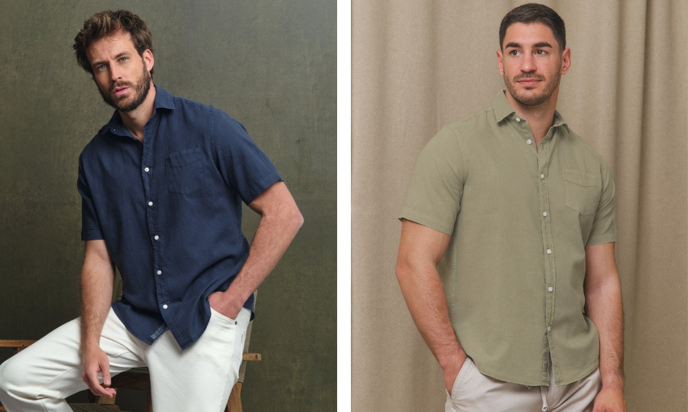 Camisa Manga Corta de lino y algodón en color verde caza - La Garrocha