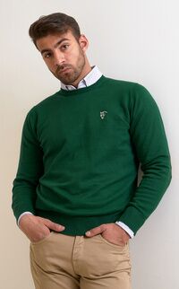 Round neck sweater with elbow patches | Escocia