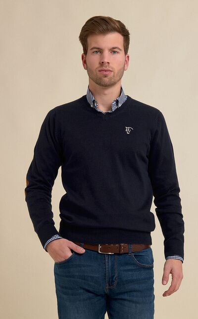 V-neck sweater with elbow patch | Marino