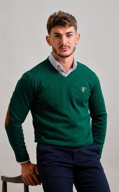 V-neck sweater with elbow patch | Escocia