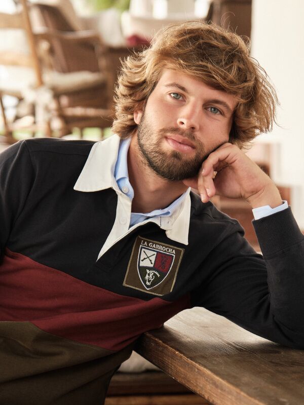 Long-sleeved Emblem polo shirt | Marino