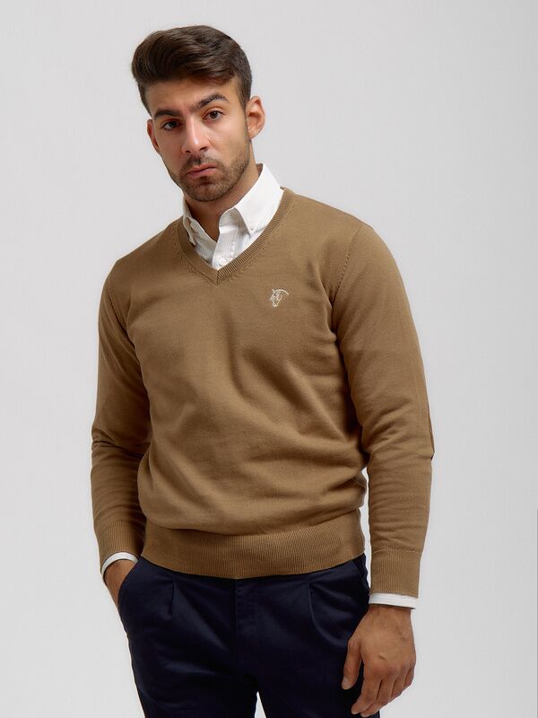 V-neck sweater with elbow patch | Nogal
